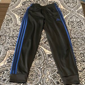 Adidas Kids Black Joggers with Blue Stripes 10/12